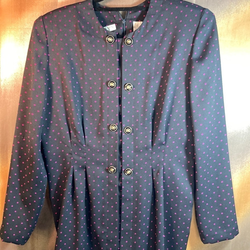 Vintage 90’s black and pink polka dot boss babe dress 126 44” chest 34” waist